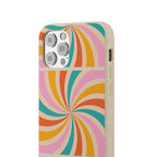 Retro Swirl Biodegradable Phone Case — Colorful 70s Spiral Eco-Friendly iPhone Cover