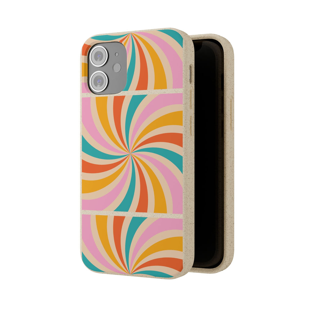 Retro Swirl Biodegradable Phone Case — Colorful 70s Spiral Eco-Friendly iPhone Cover