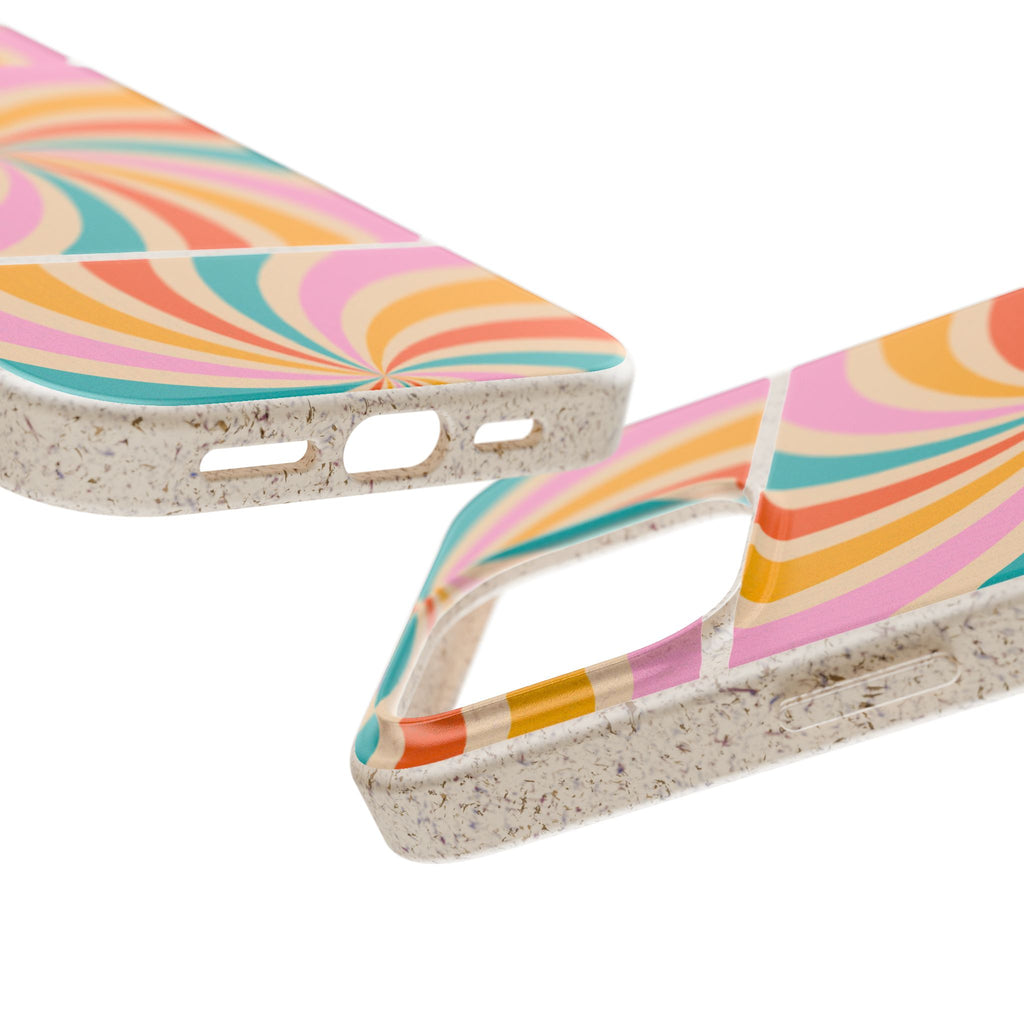 Retro Swirl Biodegradable Phone Case — Colorful 70s Spiral Eco-Friendly iPhone Cover