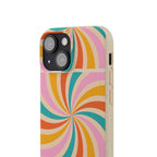 Retro Swirl Biodegradable Phone Case — Colorful 70s Spiral Eco-Friendly iPhone Cover