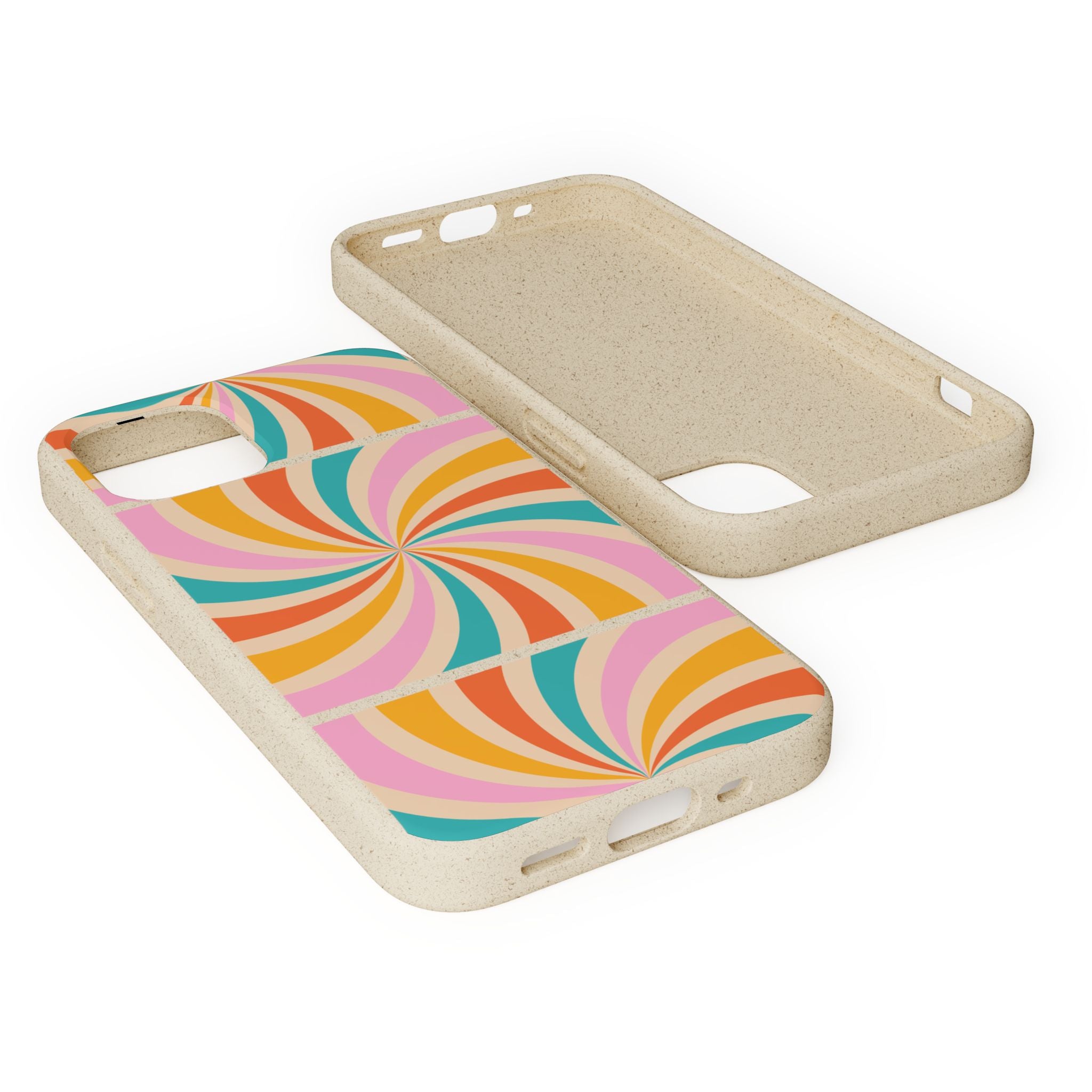 Retro Swirl Biodegradable Phone Case — Colorful 70s Spiral Eco-Friendly iPhone Cover
