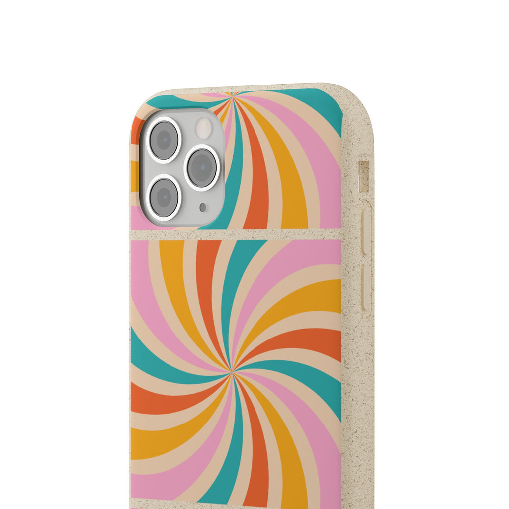 Retro Swirl Biodegradable Phone Case — Colorful 70s Spiral Eco-Friendly iPhone Cover