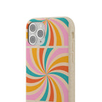 Retro Swirl Biodegradable Phone Case — Colorful 70s Spiral Eco-Friendly iPhone Cover