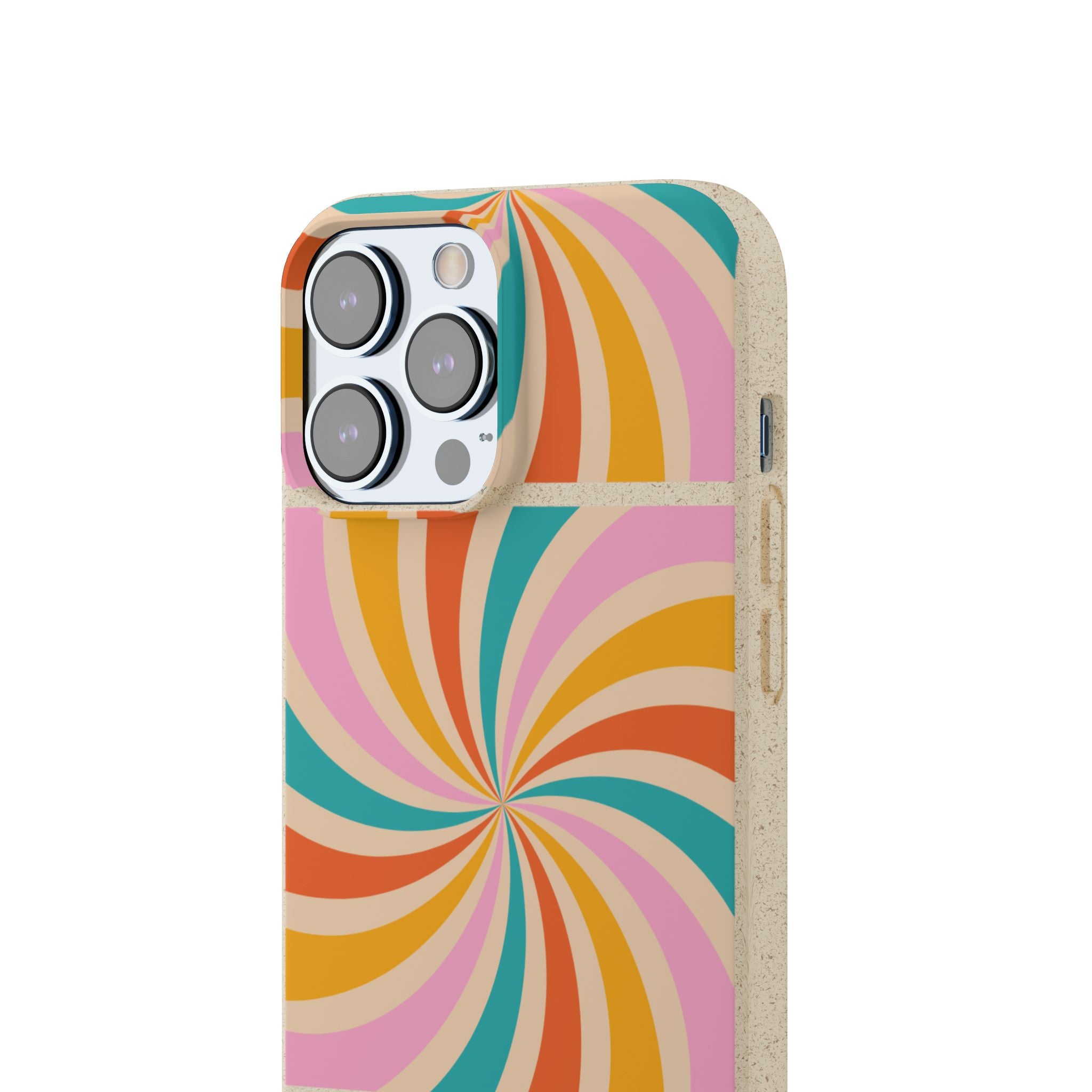 Retro Swirl Biodegradable Phone Case — Colorful 70s Spiral Eco-Friendly iPhone Cover