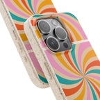 Retro Swirl Biodegradable Phone Case — Colorful 70s Spiral Eco-Friendly iPhone Cover