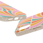 Retro Swirl Biodegradable Phone Case — Colorful 70s Spiral Eco-Friendly iPhone Cover