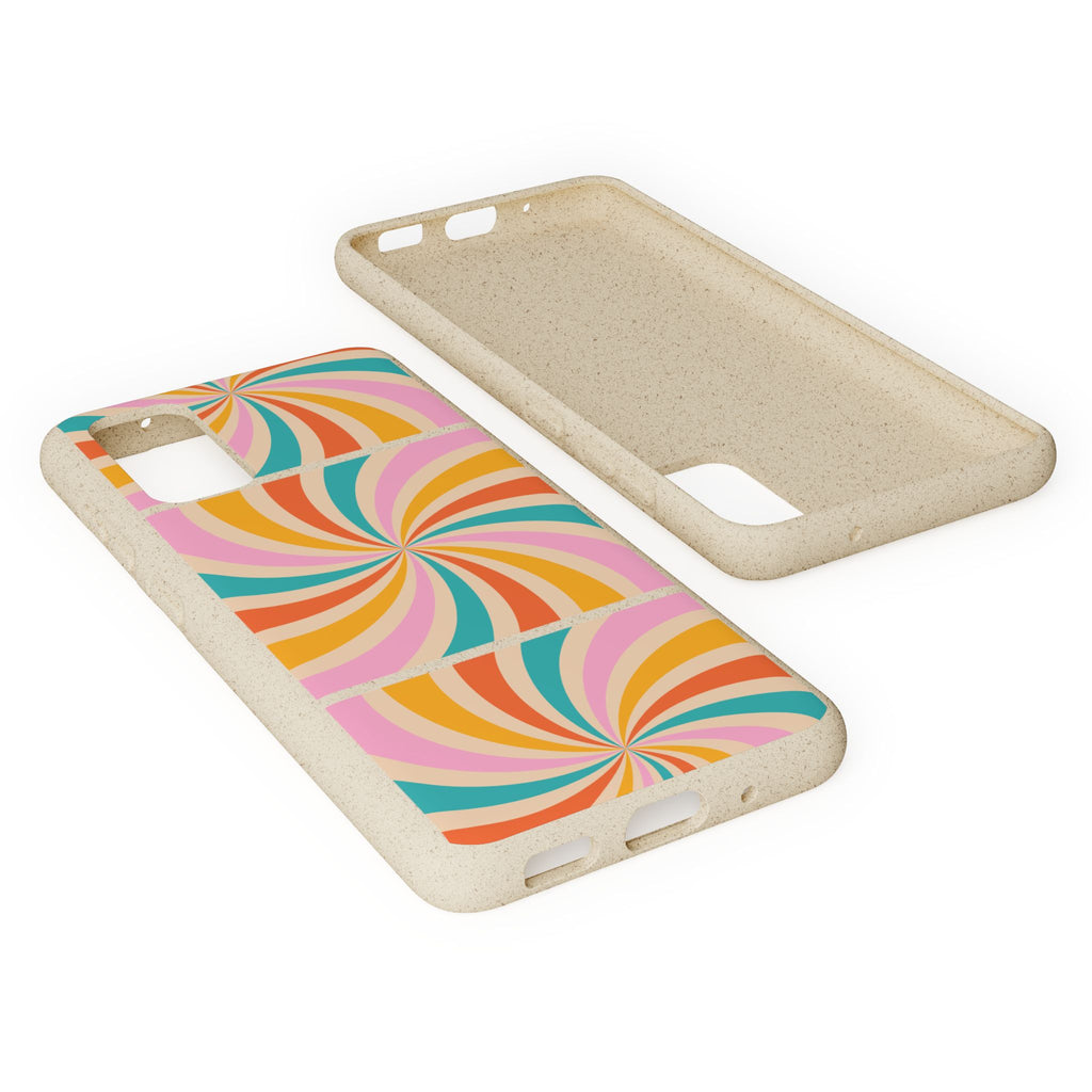 Retro Swirl Biodegradable Phone Case — Colorful 70s Spiral Eco-Friendly iPhone Cover