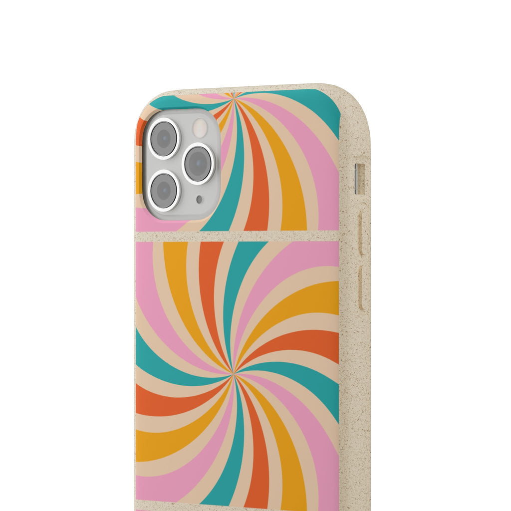 Retro Swirl Biodegradable Phone Case — Colorful 70s Spiral Eco-Friendly iPhone Cover