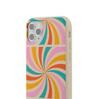 Retro Swirl Biodegradable Phone Case — Colorful 70s Spiral Eco-Friendly iPhone Cover