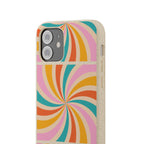 Retro Swirl Biodegradable Phone Case — Colorful 70s Spiral Eco-Friendly iPhone Cover