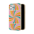Retro Swirl Biodegradable Phone Case — Colorful 70s Spiral Eco-Friendly iPhone Cover