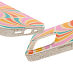 Retro Swirl Biodegradable Phone Case — Colorful 70s Spiral Eco-Friendly iPhone Cover