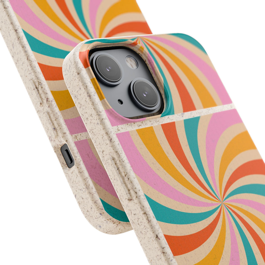 Retro Swirl Biodegradable Phone Case — Colorful 70s Spiral Eco-Friendly iPhone Cover