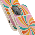 Retro Swirl Biodegradable Phone Case — Colorful 70s Spiral Eco-Friendly iPhone Cover