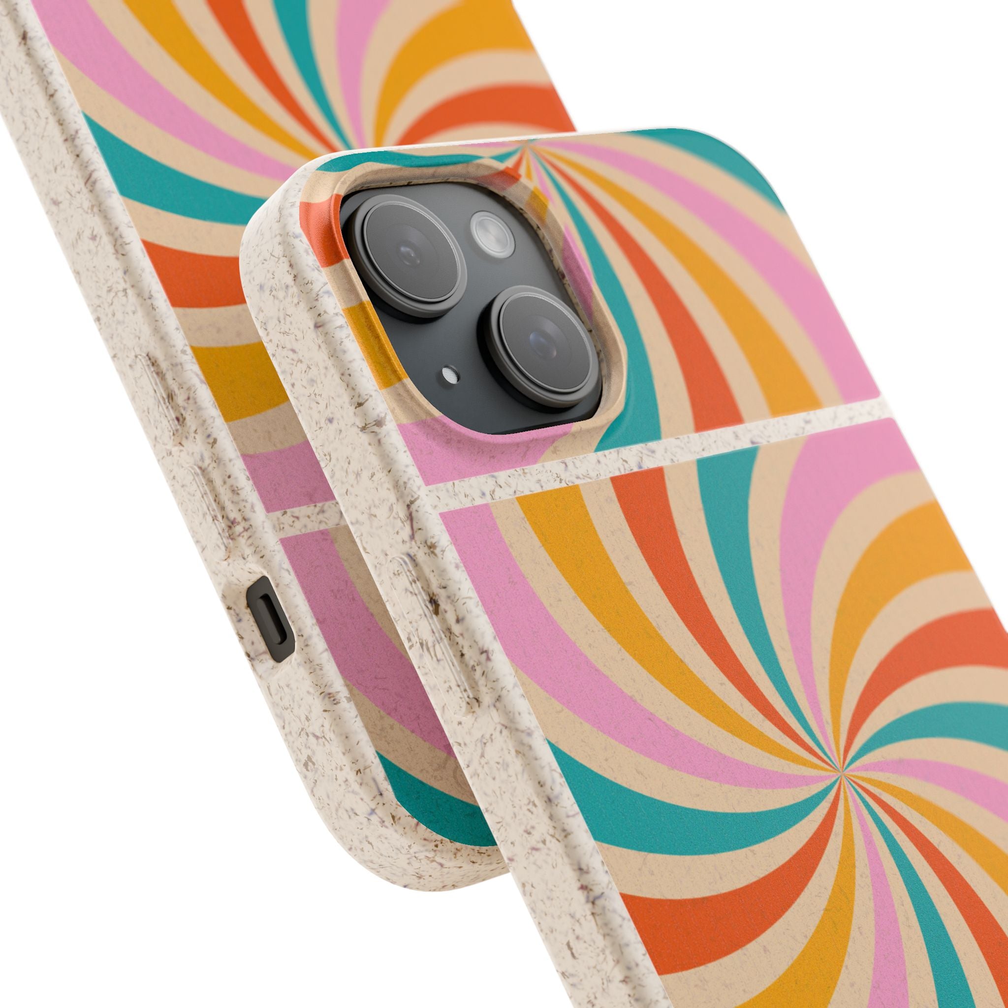 Retro Swirl Biodegradable Phone Case — Colorful 70s Spiral Eco-Friendly iPhone Cover