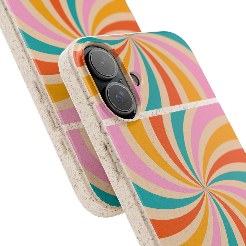 Retro Swirl Biodegradable Phone Case — Colorful 70s Spiral Eco-Friendly iPhone Cover