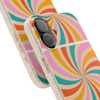 Retro Swirl Biodegradable Phone Case — Colorful 70s Spiral Eco-Friendly iPhone Cover