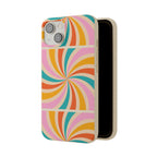 Retro Swirl Biodegradable Phone Case — Colorful 70s Spiral Eco-Friendly iPhone Cover