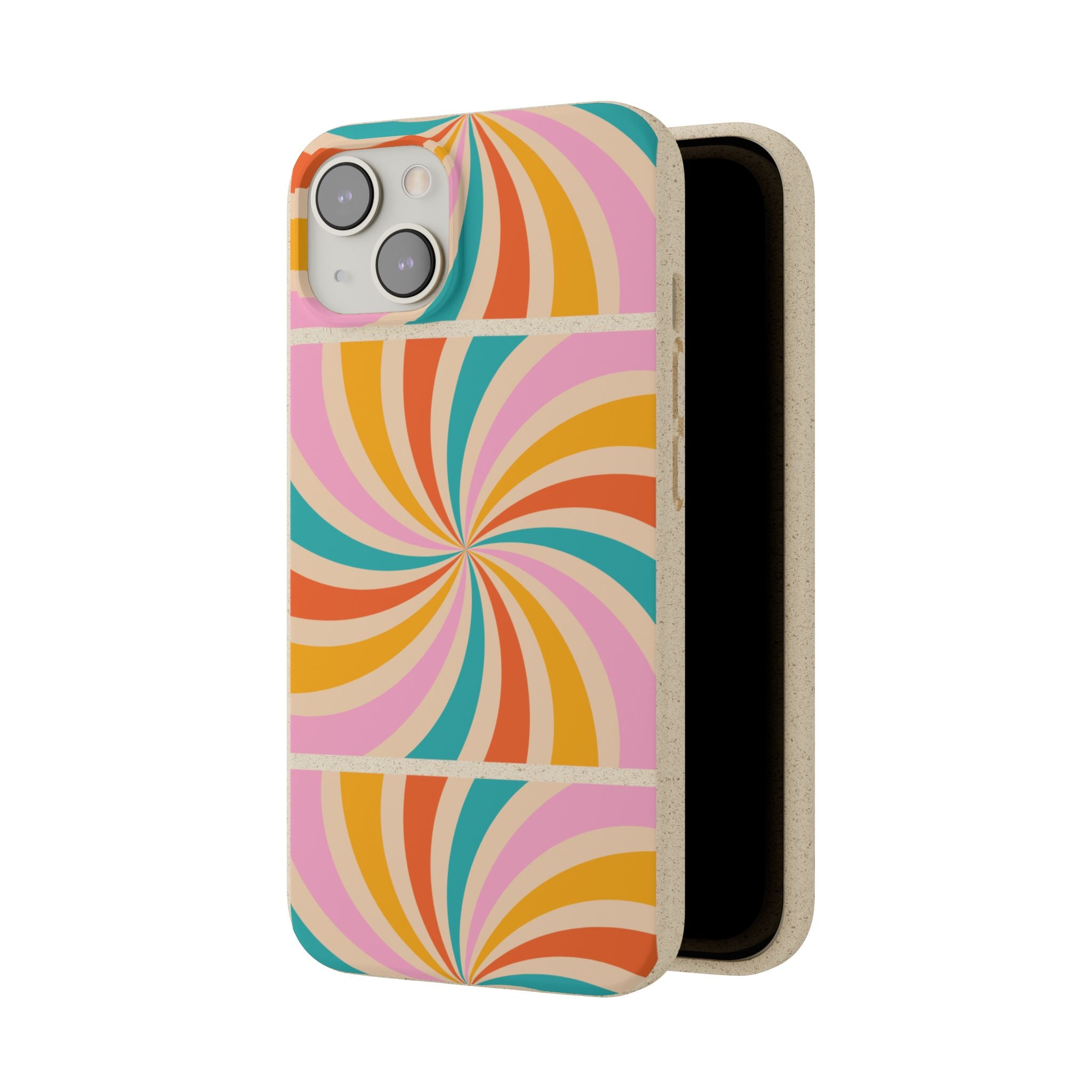 Retro Swirl Biodegradable Phone Case — Colorful 70s Spiral Eco-Friendly iPhone Cover