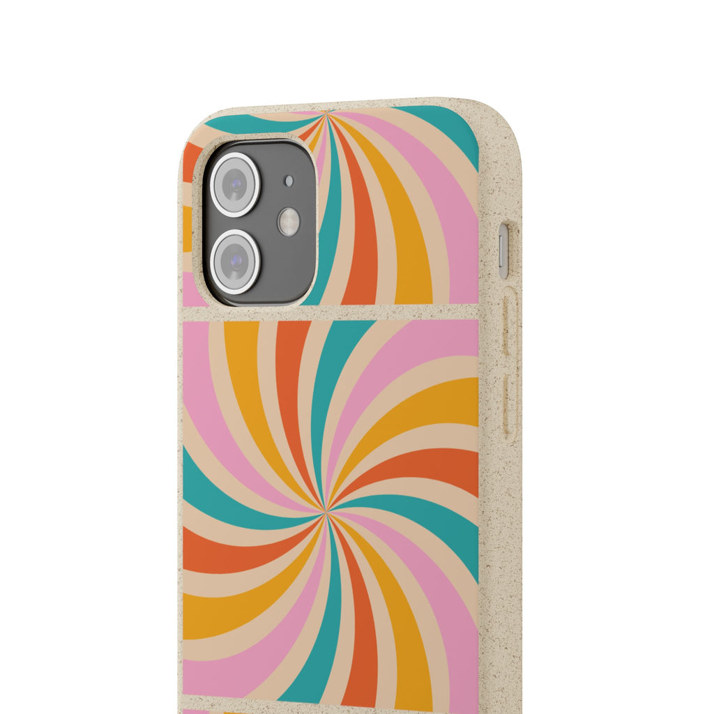 Retro Swirl Biodegradable Phone Case — Colorful 70s Spiral Eco-Friendly iPhone Cover