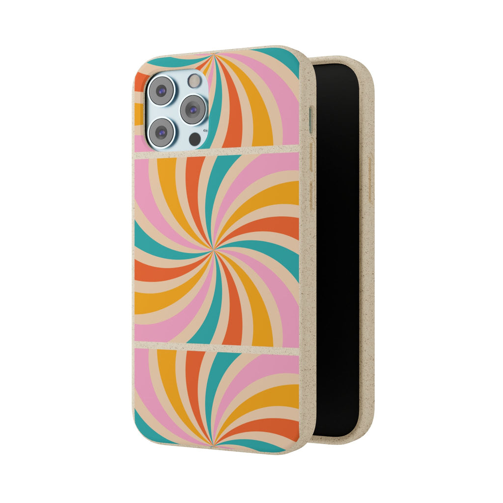 Retro Swirl Biodegradable Phone Case — Colorful 70s Spiral Eco-Friendly iPhone Cover