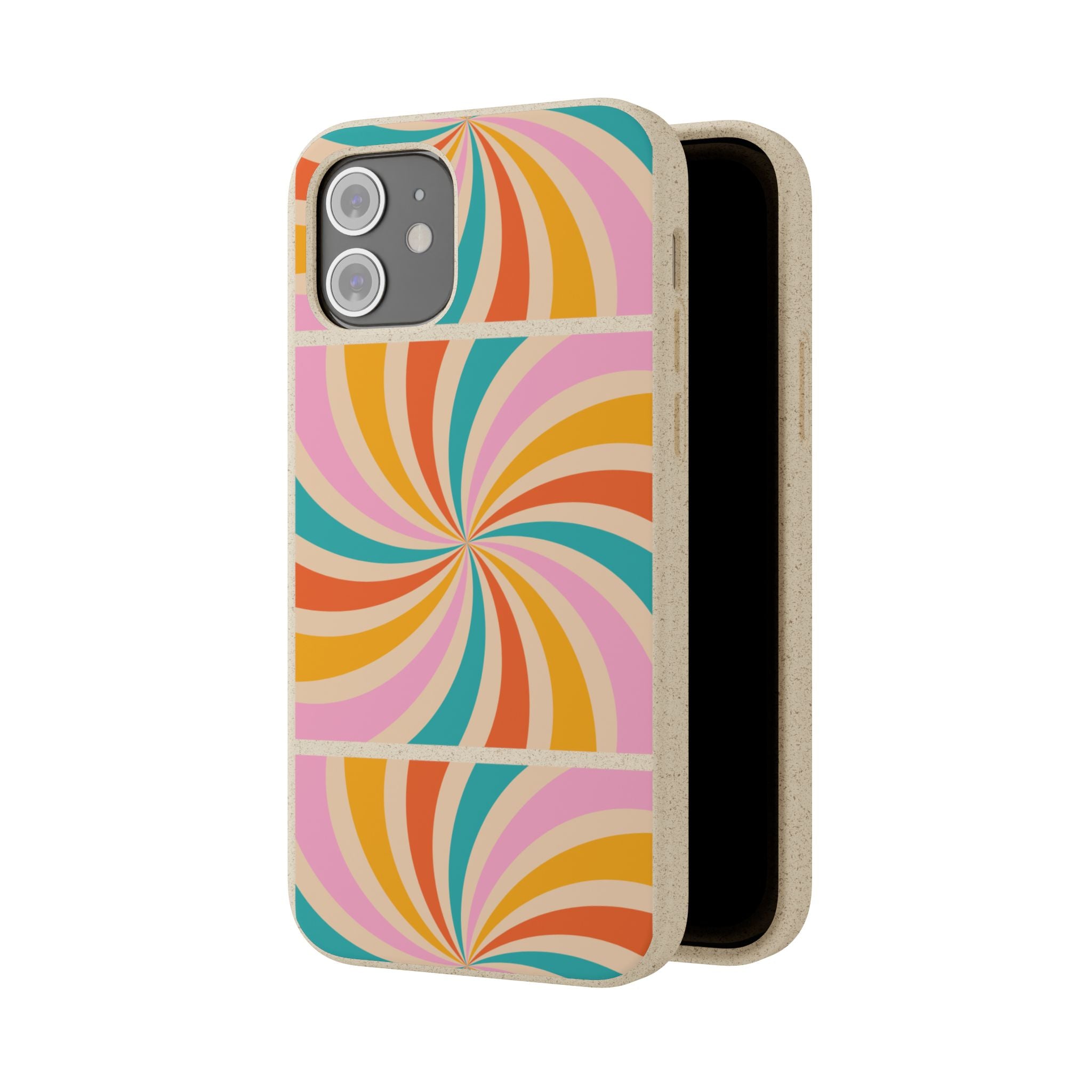 Retro Swirl Biodegradable Phone Case — Colorful 70s Spiral Eco-Friendly iPhone Cover