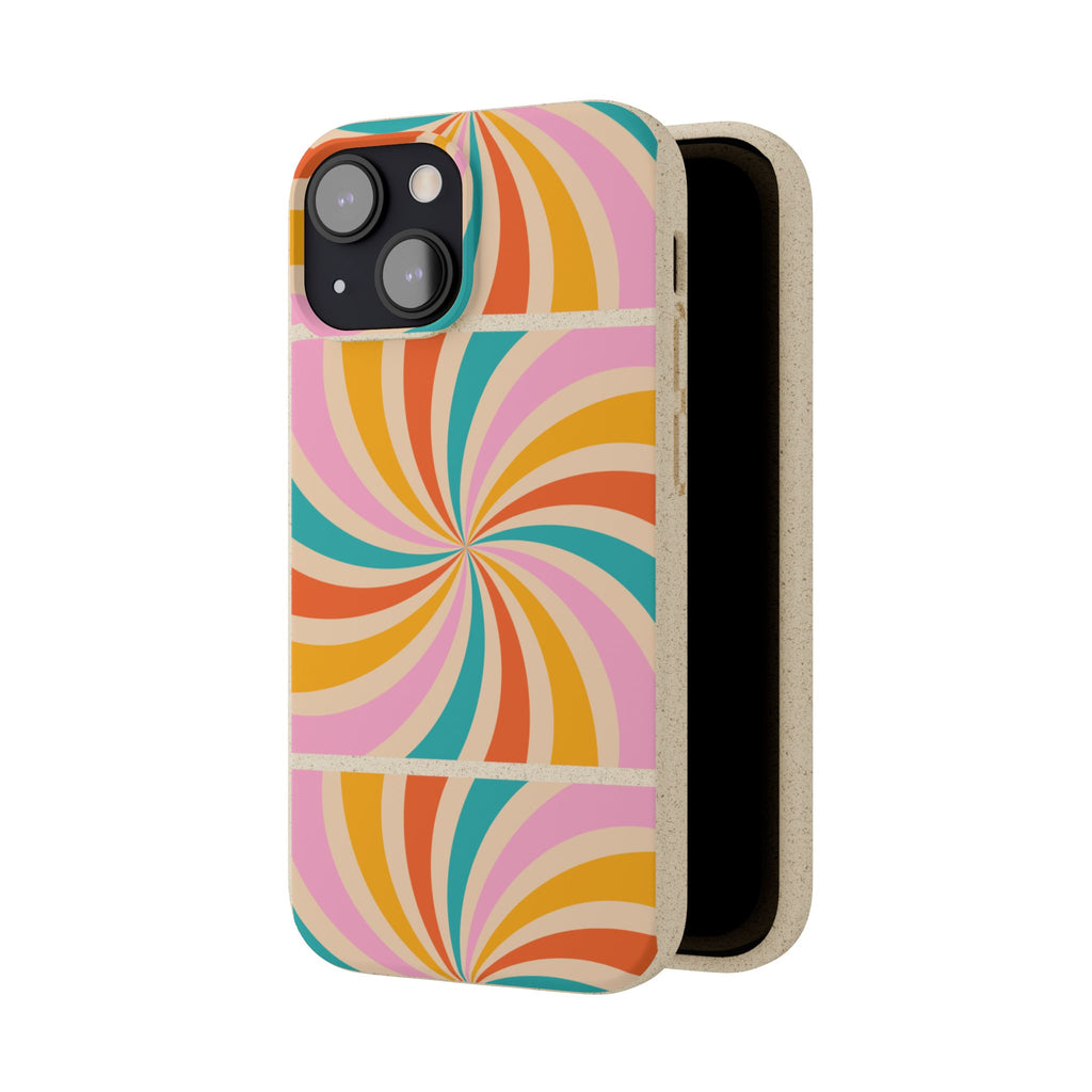 Retro Swirl Biodegradable Phone Case — Colorful 70s Spiral Eco-Friendly iPhone Cover