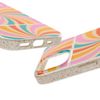 Retro Swirl Biodegradable Phone Case — Colorful 70s Spiral Eco-Friendly iPhone Cover