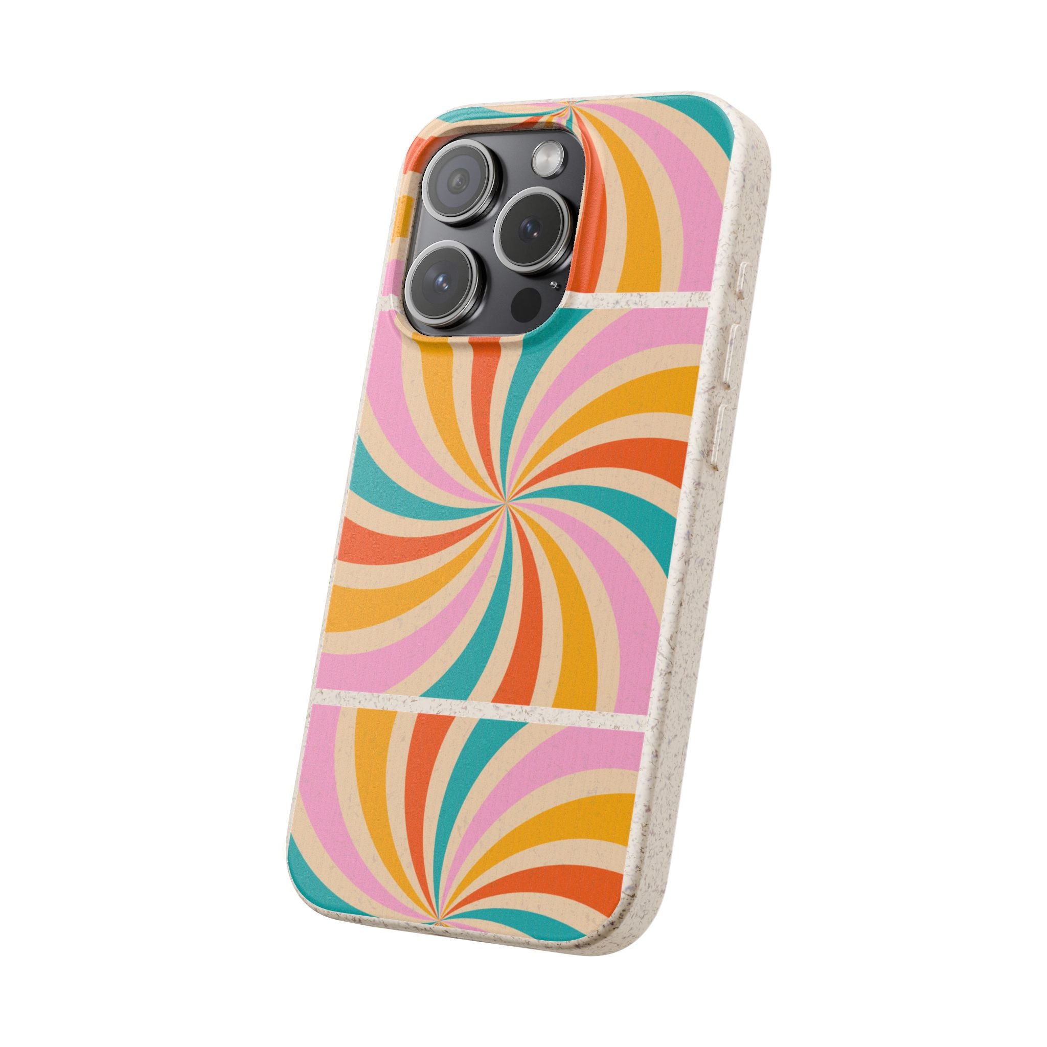 Retro Swirl Biodegradable Phone Case — Colorful 70s Spiral Eco-Friendly iPhone Cover