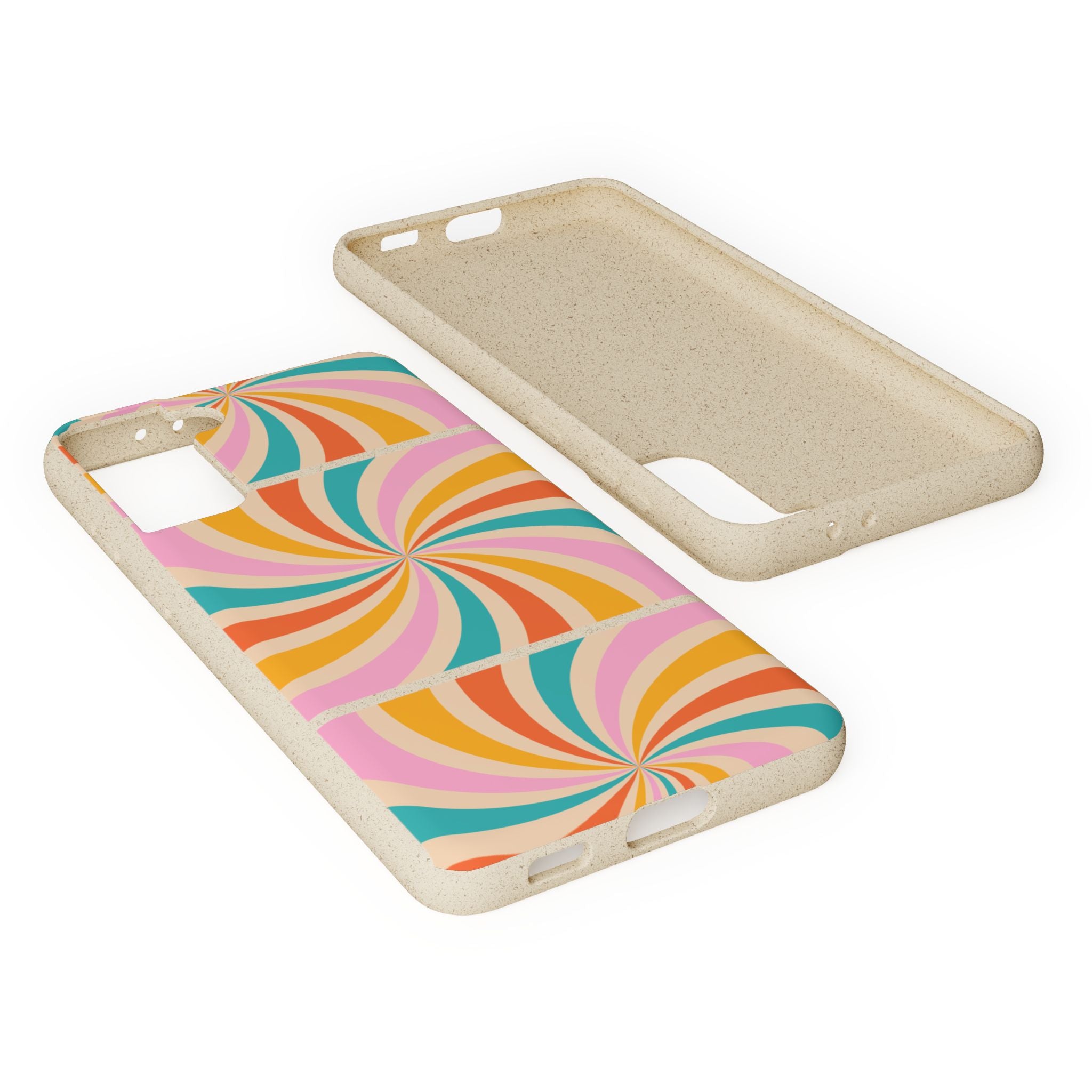 Retro Swirl Biodegradable Phone Case — Colorful 70s Spiral Eco-Friendly iPhone Cover