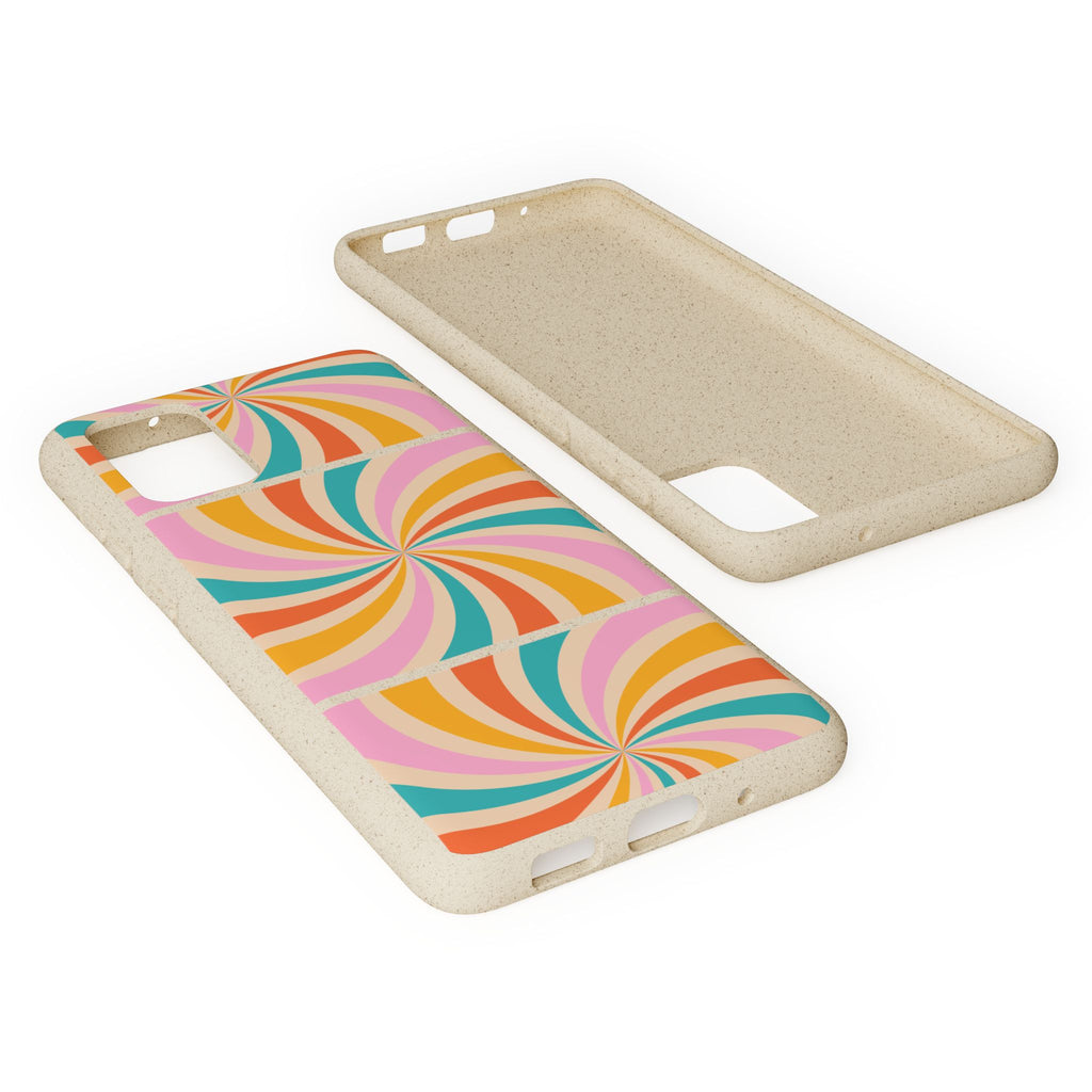 Retro Swirl Biodegradable Phone Case — Colorful 70s Spiral Eco-Friendly iPhone Cover
