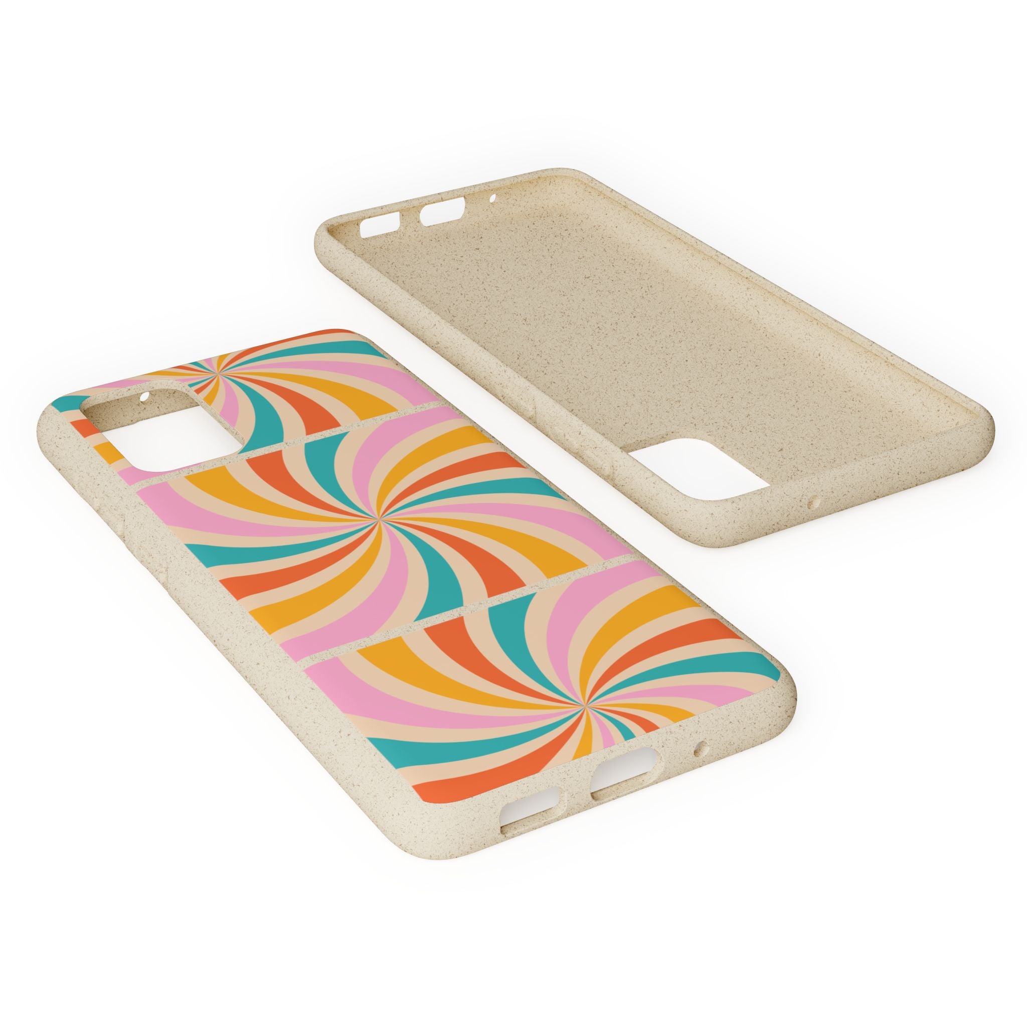 Retro Swirl Biodegradable Phone Case — Colorful 70s Spiral Eco-Friendly iPhone Cover