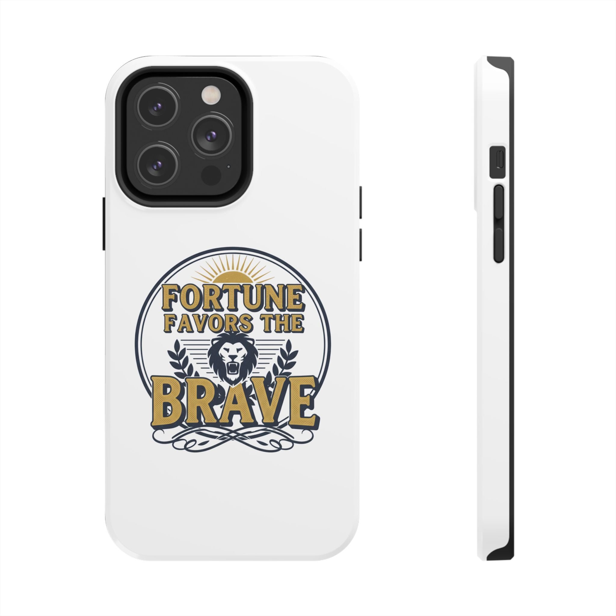 Fortune Favors the Brave Phone Case (Protective Tough Case with Lion Emblem)