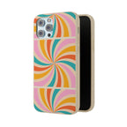 Retro Swirl Biodegradable Phone Case — Colorful 70s Spiral Eco-Friendly iPhone Cover