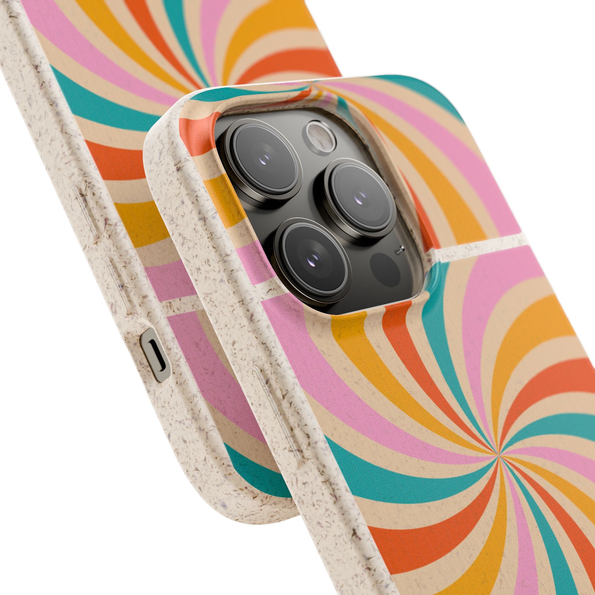 Retro Swirl Biodegradable Phone Case — Colorful 70s Spiral Eco-Friendly iPhone Cover