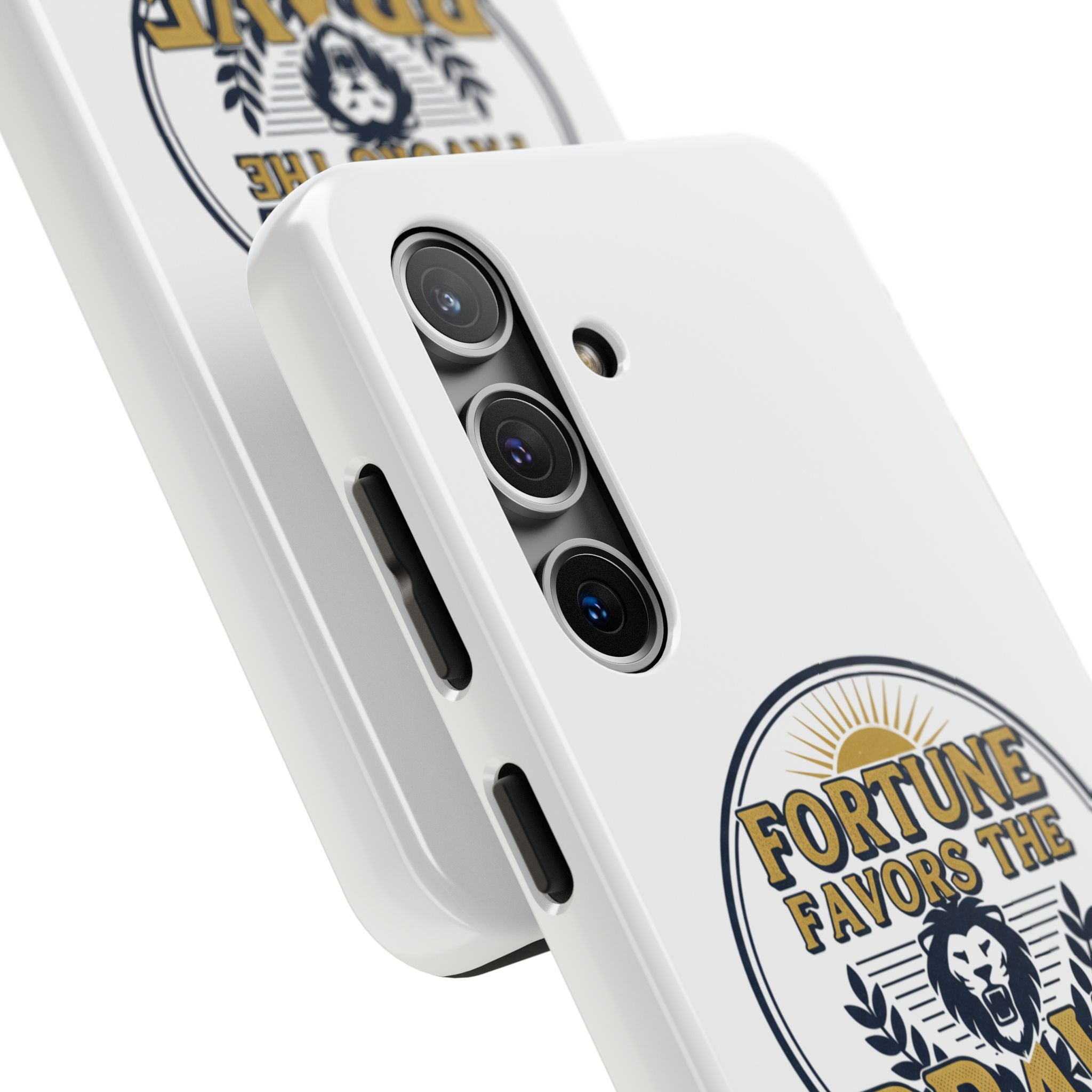 Fortune Favors the Brave Phone Case (Protective Tough Case with Lion Emblem)