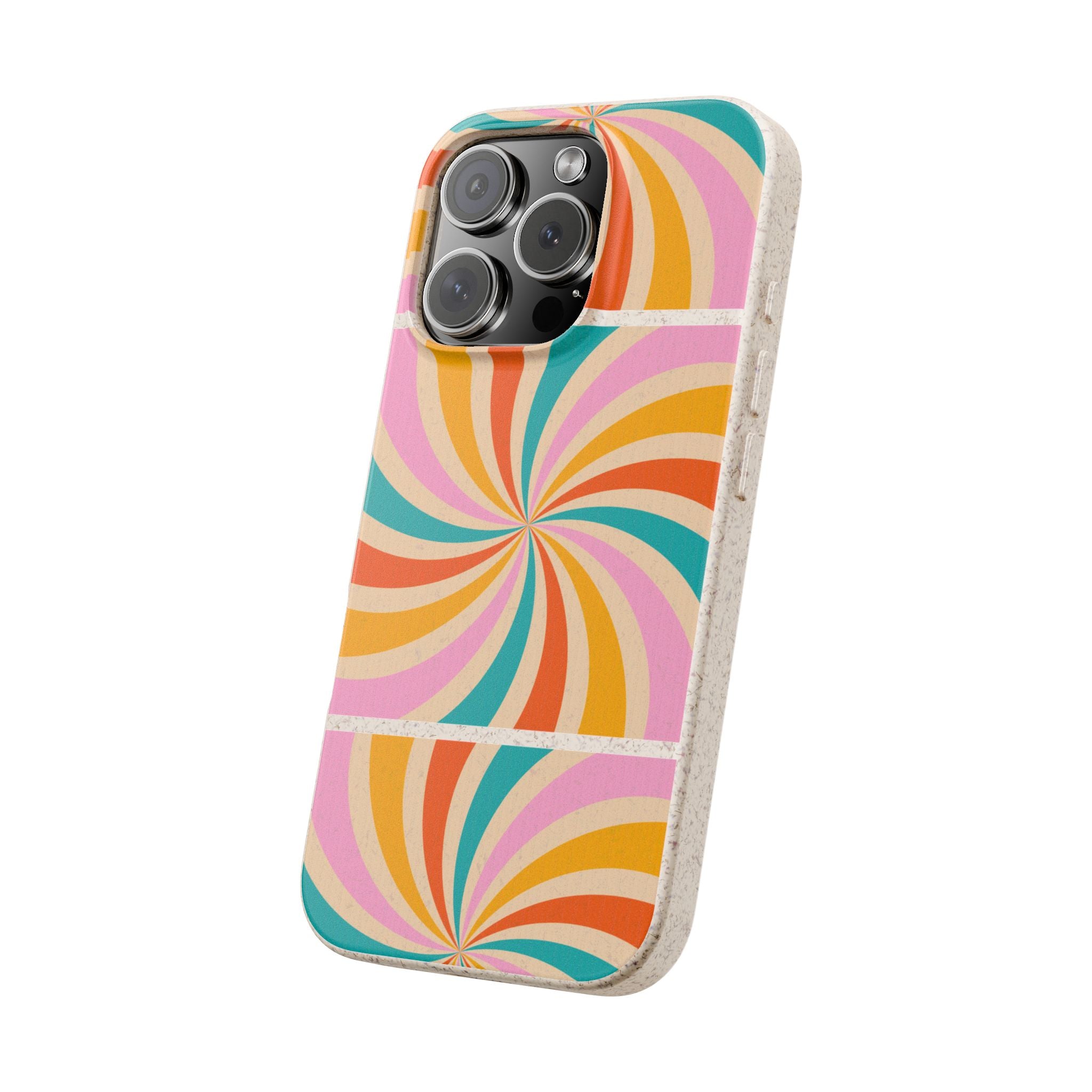 Retro Swirl Biodegradable Phone Case — Colorful 70s Spiral Eco-Friendly iPhone Cover