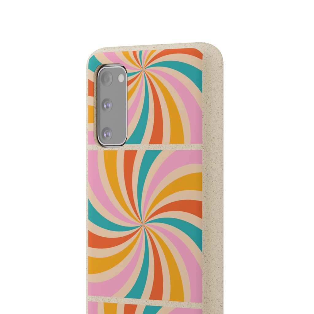 Retro Swirl Biodegradable Phone Case — Colorful 70s Spiral Eco-Friendly iPhone Cover