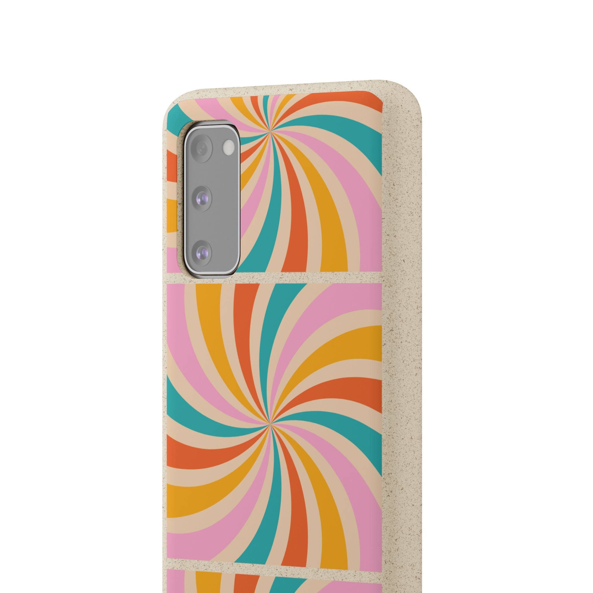 Retro Swirl Biodegradable Phone Case — Colorful 70s Spiral Eco-Friendly iPhone Cover