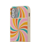Retro Swirl Biodegradable Phone Case — Colorful 70s Spiral Eco-Friendly iPhone Cover