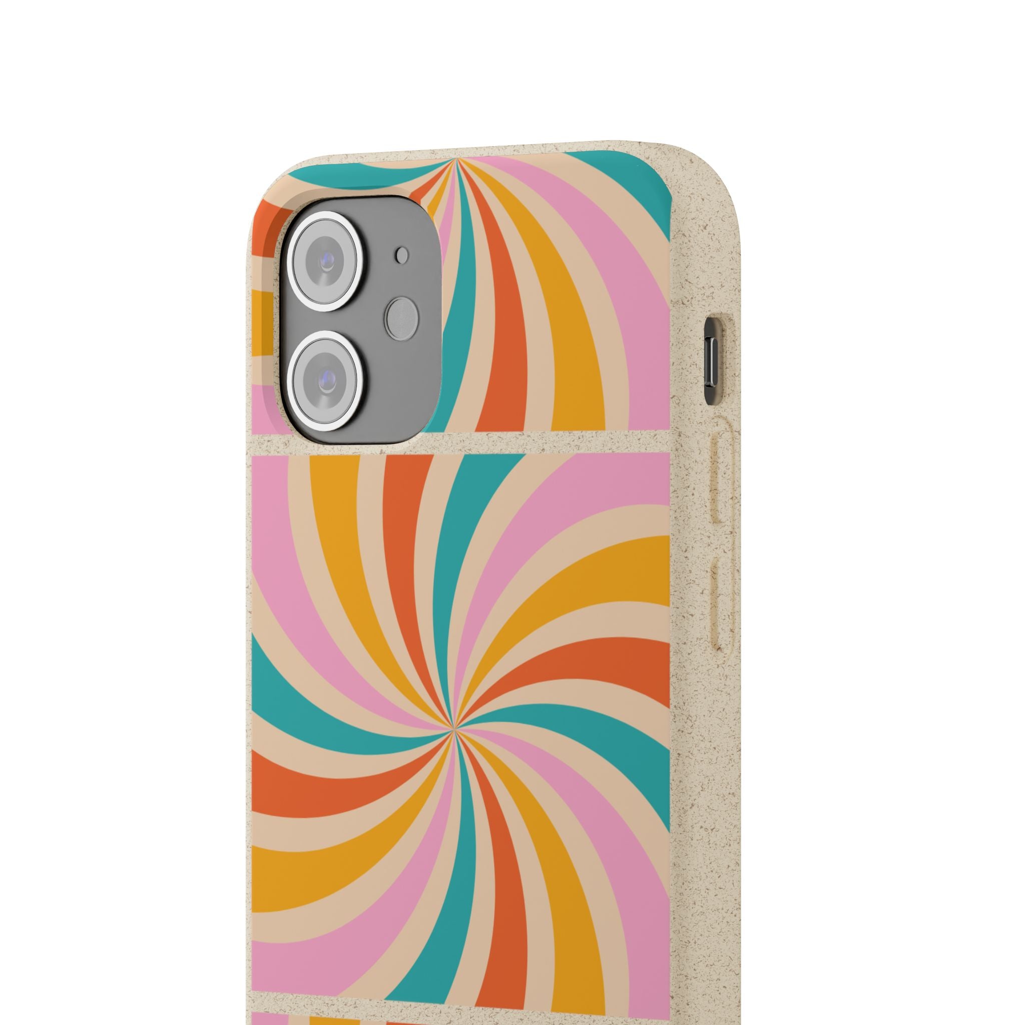 Retro Swirl Biodegradable Phone Case — Colorful 70s Spiral Eco-Friendly iPhone Cover