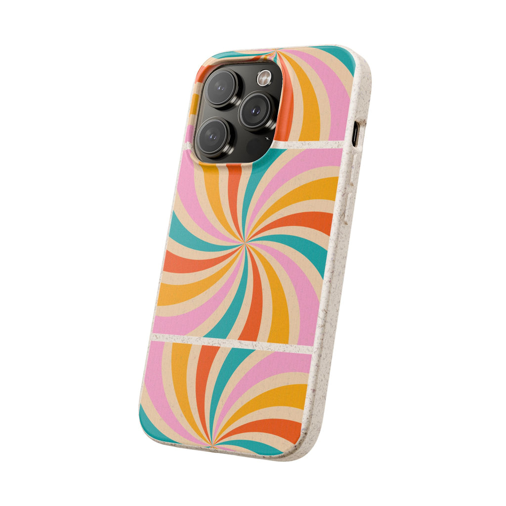Retro Swirl Biodegradable Phone Case — Colorful 70s Spiral Eco-Friendly iPhone Cover