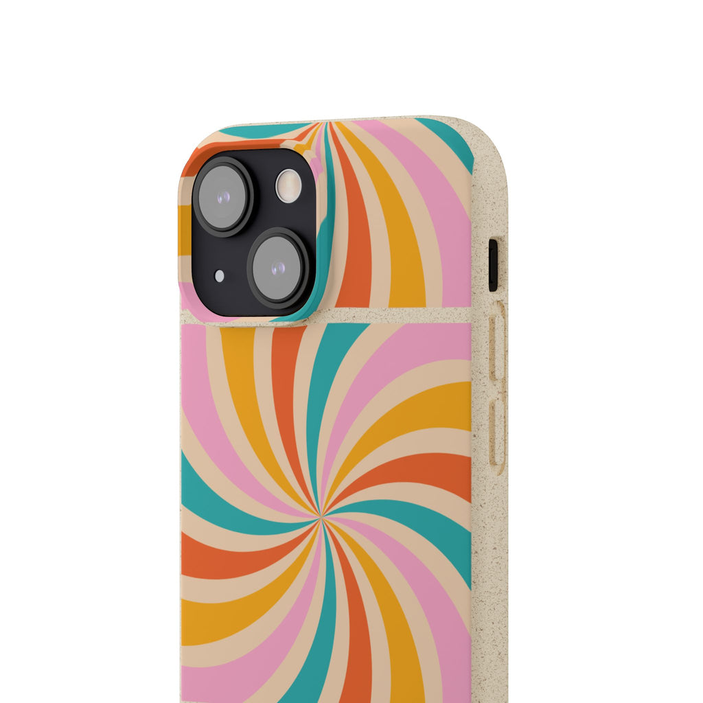 Retro Swirl Biodegradable Phone Case — Colorful 70s Spiral Eco-Friendly iPhone Cover