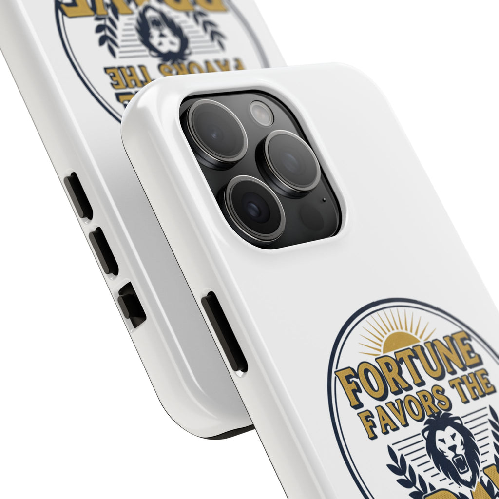 Fortune Favors the Brave Phone Case (Protective Tough Case with Lion Emblem)
