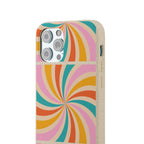 Retro Swirl Biodegradable Phone Case — Colorful 70s Spiral Eco-Friendly iPhone Cover
