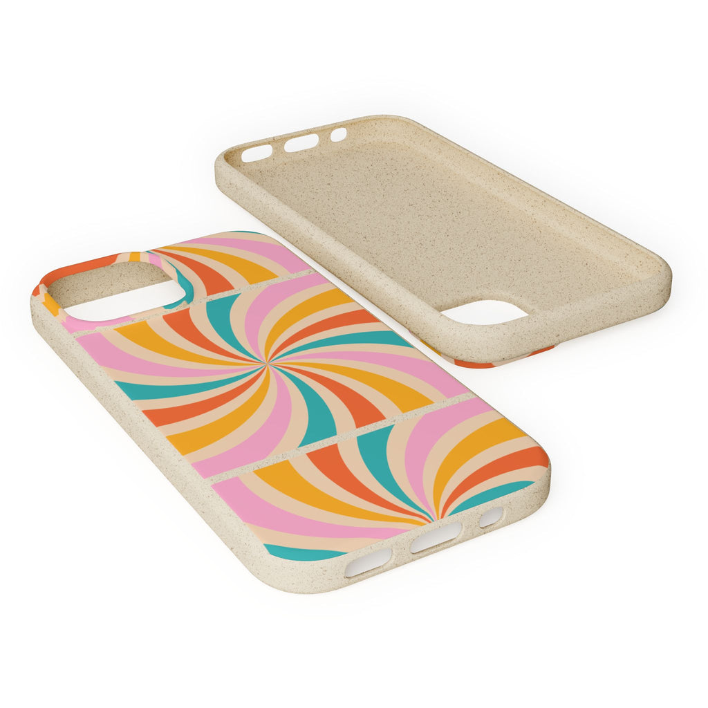 Retro Swirl Biodegradable Phone Case — Colorful 70s Spiral Eco-Friendly iPhone Cover
