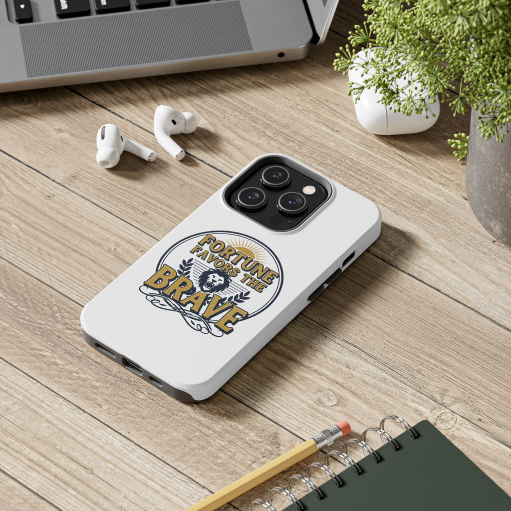 Fortune Favors the Brave Phone Case (Protective Tough Case with Lion Emblem)