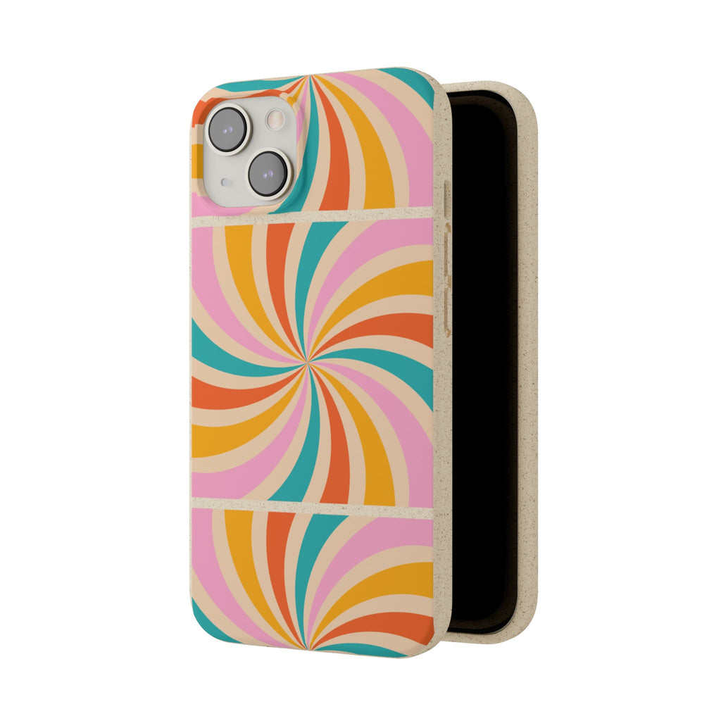 Retro Swirl Biodegradable Phone Case — Colorful 70s Spiral Eco-Friendly iPhone Cover