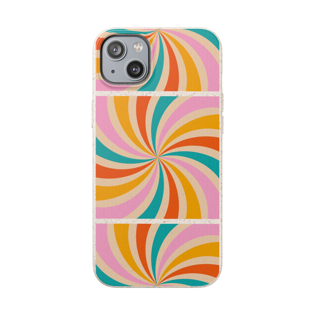 Retro Swirl Biodegradable Phone Case — Colorful 70s Spiral Eco-Friendly iPhone Cover