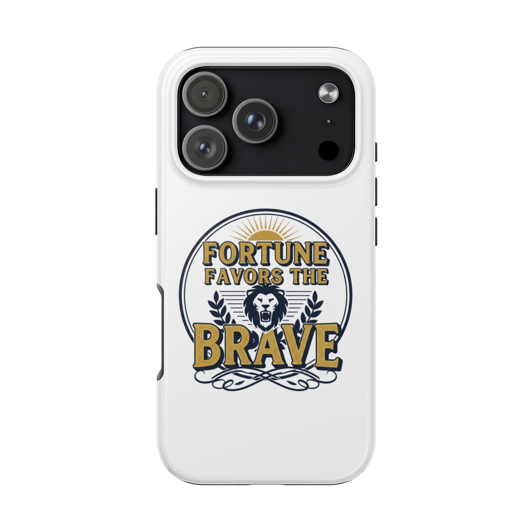 Fortune Favors the Brave Phone Case (Protective Tough Case with Lion Emblem)